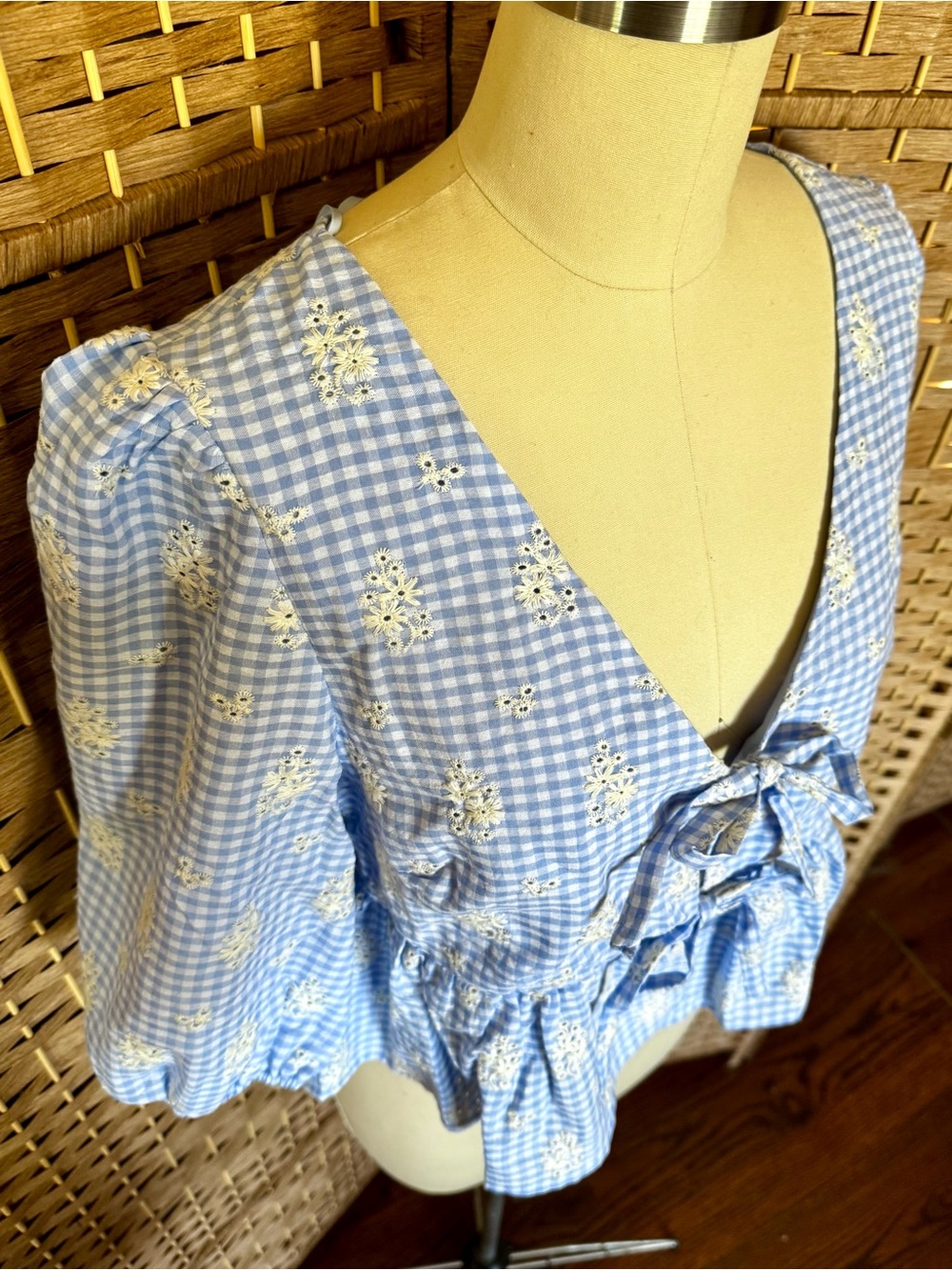 NWT All In Favor light blue gingham top L - Picture 4 of 14
